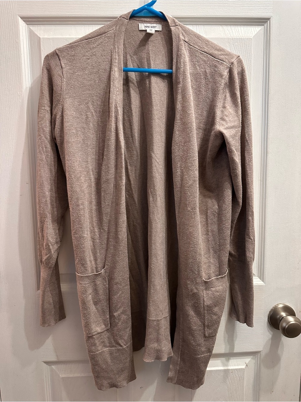 Nine West Light Taupe Open-Front Cardigan